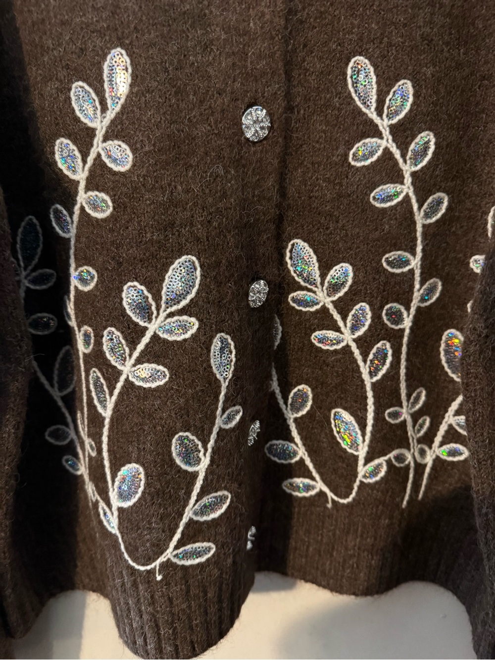 Nanette Lepore Brown Embroidered Button Cardigan - Picture 10 of 11